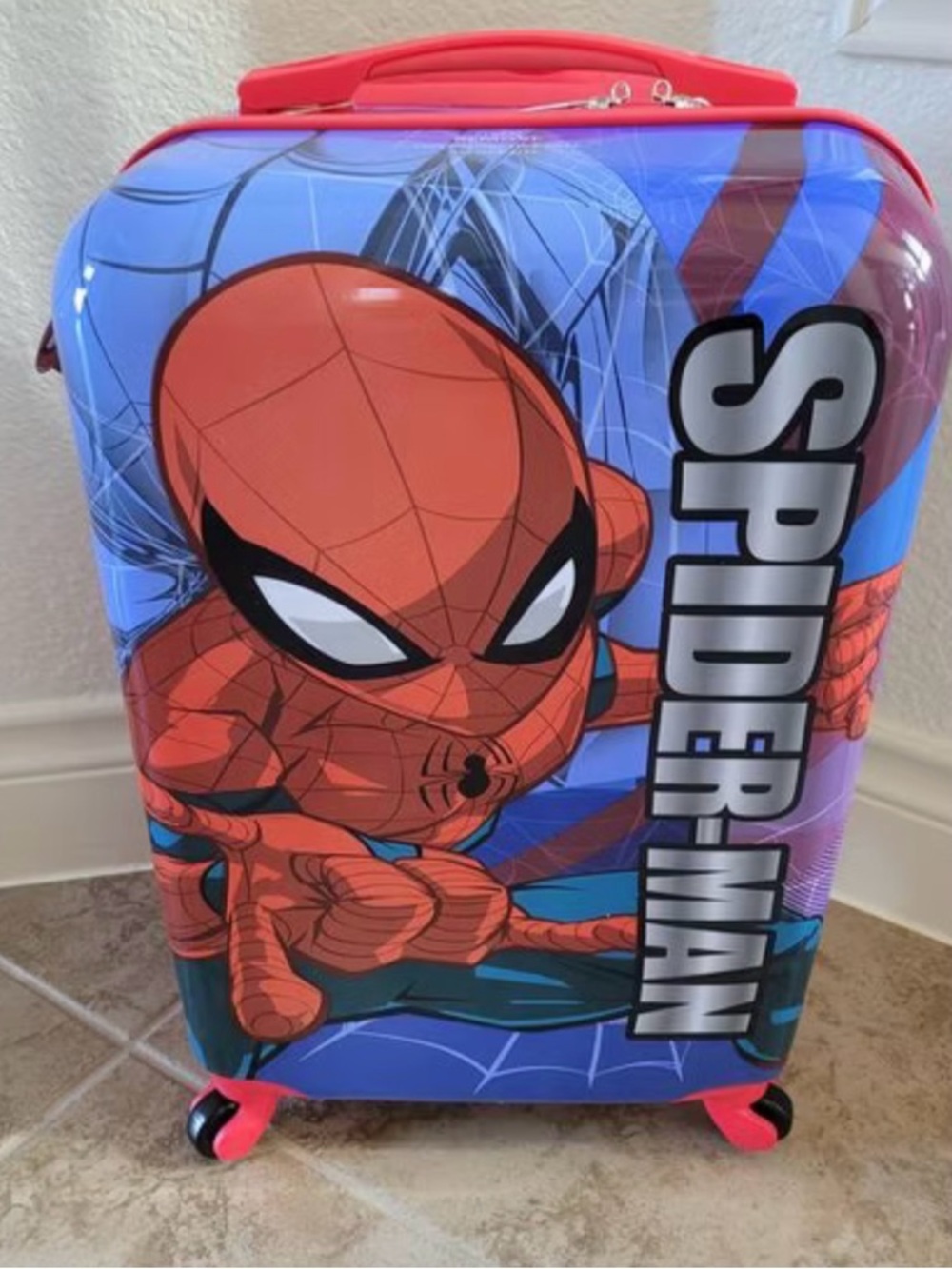 Spiderman Kids Red and Blue Hard-Shell Rolling Luggage